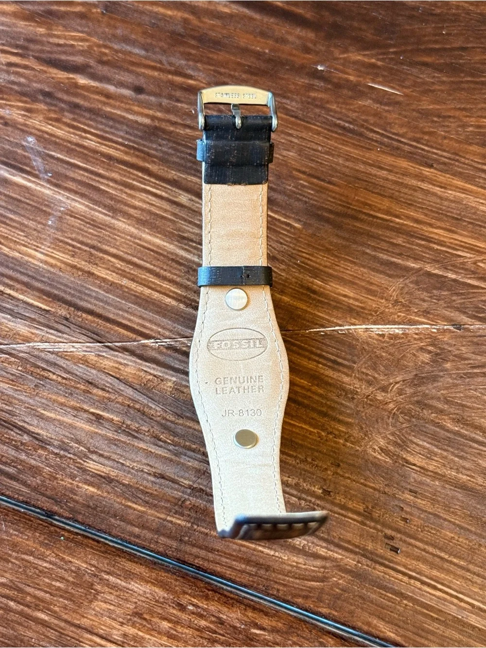 Vintage Fossil Architekt JR8130 Women's Watch Square Silver Dial Leather Cuff
